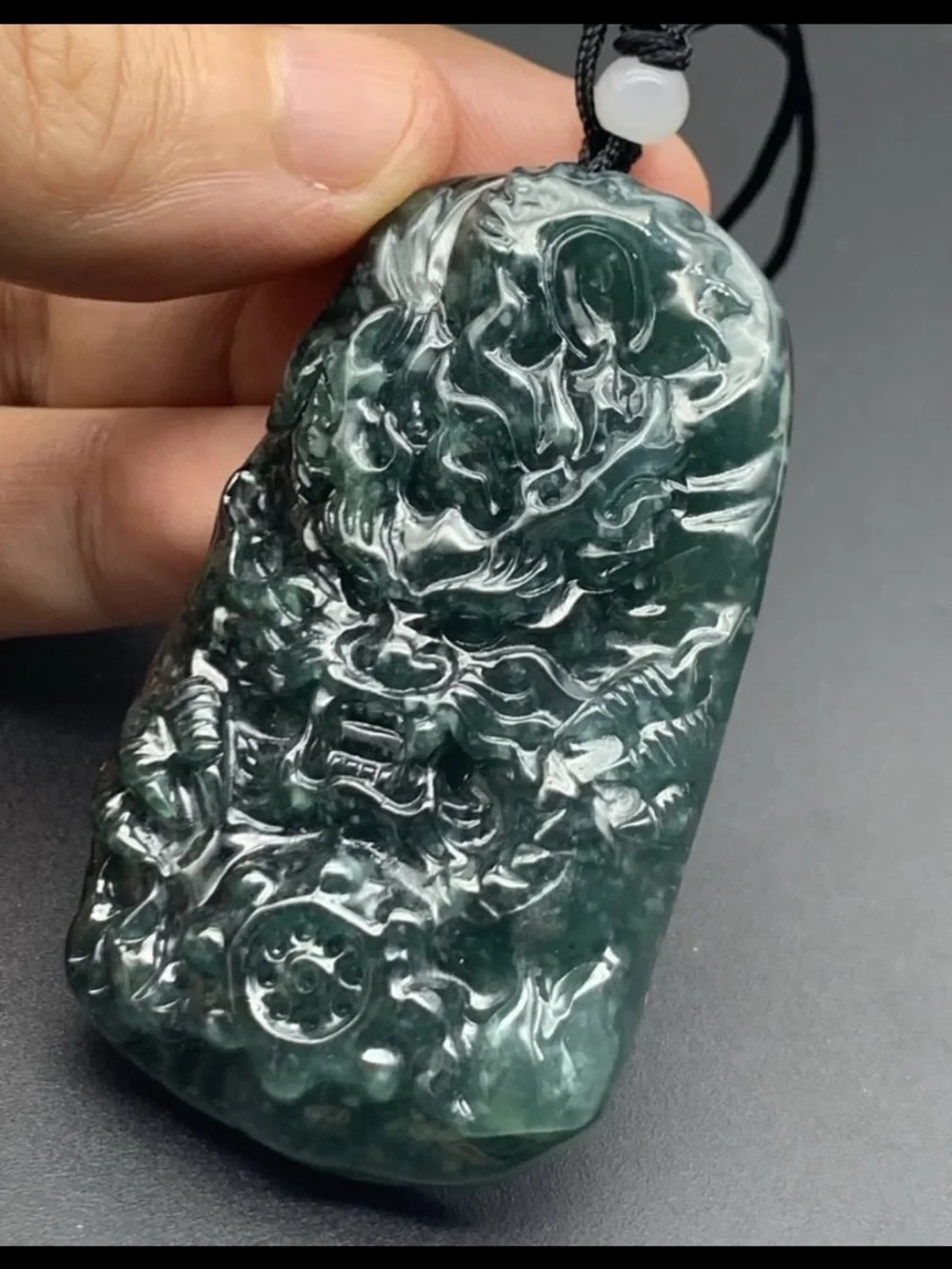 Certificate Jadeite Jade Green Wealth Dragon wheel pendant